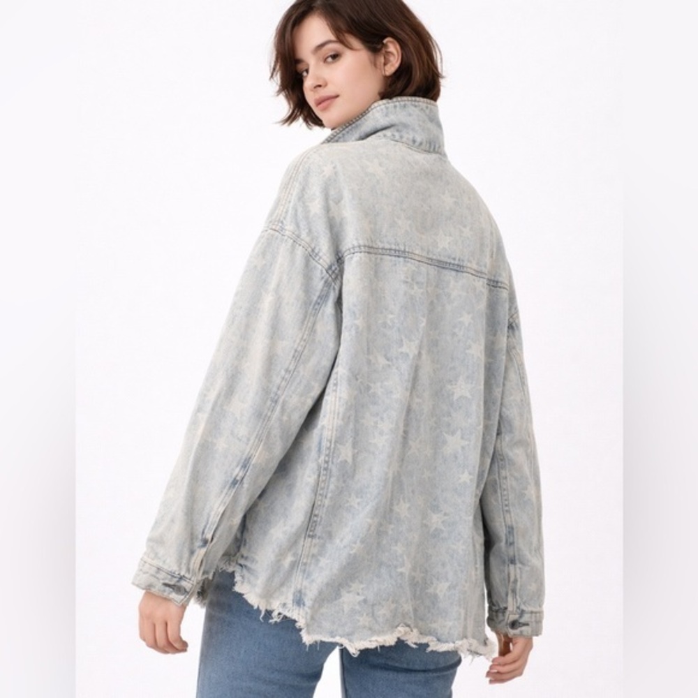 Uncharted Threads Star Denim Jacket L Oversized Raw Hem Y2K